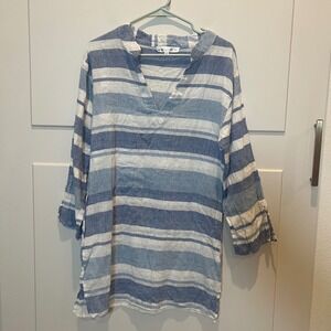 Royal Standard Womens‎ XL Blue White Striped Cotton Top Shirt Tunic Nautical